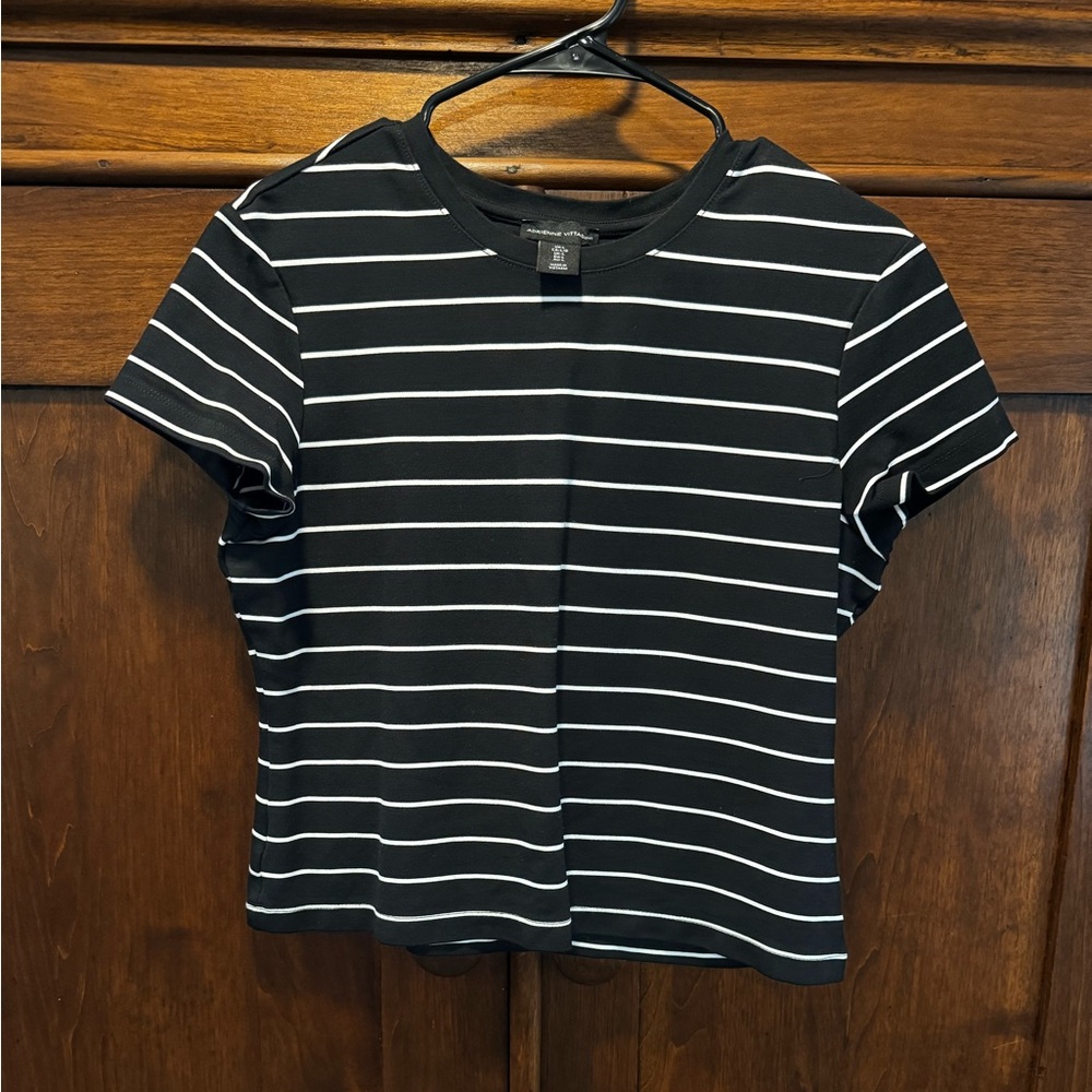 Adrienne Vittadini Black and White Striped Tee